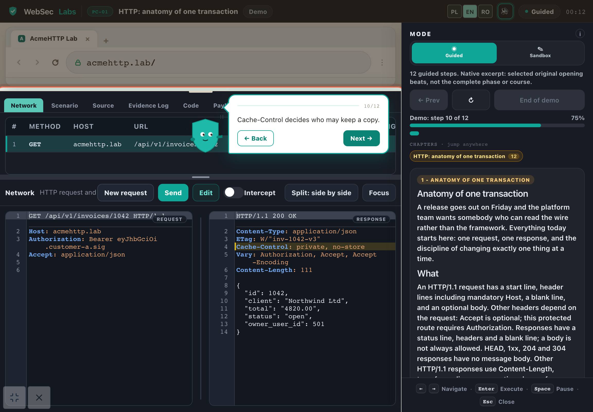 Demo screenshot: HTTP: anatomia jednej transakcji